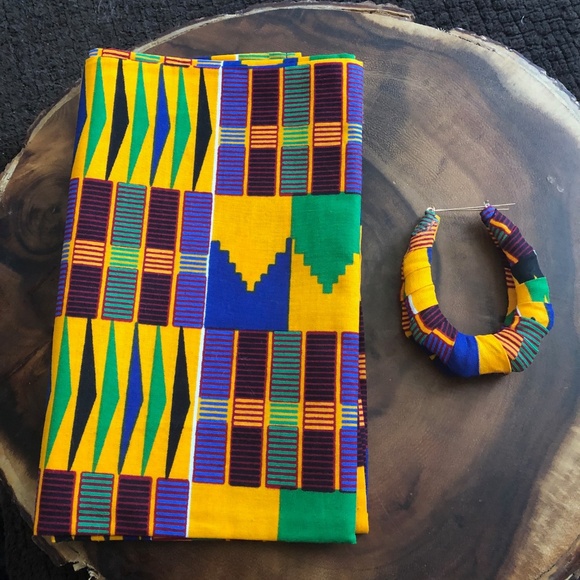 Matching Kente Head Wrap and Earrings - Picture 4 of 8